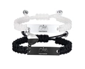 Braided heart magnet couple bracelets with Pinky Promise engraving and agate beads - Magnet Heart Engraved Pair (CB-159BW02)