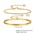 Detail of gold double-layer chain bracelets showing width measurements and lobster clasp - Gold