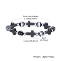 Bracciale da uomo con croce in ematite e perline nere e bianche in stile minimalista - Stile Perline Croce (BR-2136)
