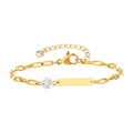 Bracelet minimaliste en acier inoxydable doré avec plaque ID polie et pierre de zircon - Or-Pierre Claire (G-4)