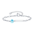 Edelstahl Armband in Silber mit blauem Edelstein und gravierbarer rechteckiger Platte - Stahlfarbe-Blauer Stein (S-3)