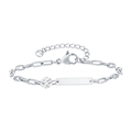 Silberne Büroklammerkette Armband mit blanko ID-Schild und rundem Zirkonia - Silber Klar Zirkonia (BR-2085S-4)