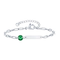 Silbernes Büroklammer-Armband mit grünem Edelstein und rechteckigem Anhänger - Stahlfarbe-Grüner Stein (S-4)