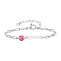 Bracelet chaîne en acier argenté avec pierre rose et plaque d'identité personnalisable - Couleur Acier-Pierre Rose (S-7)