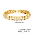 Detail view of gold-plated copper bracelet with zircon stones and dimensions markers - Round Link Tennis Style (PBR-220G)