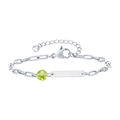 Bracelet à maillons trombones en acier argenté avec pierre verte et plaque rectangulaire - Couleur Acier-Pierre Vert Foncé (S-8)