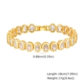 Detailed view of gold plated cubic zirconia link bracelet with 18cm length specifications - Oval Gemstone Row Style (PBR-223G)
