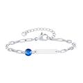 Bracelet chaîne trombone en acier argenté avec pierre bleue et breloque rectangulaire - Couleur Acier-Pierre Bleu Ciel (S-9)