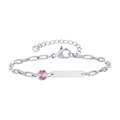 Bracelet à maillons argentés avec cristal rose et plaque métallique rectangulaire - Couleur Acier-Pierre Rose Rouge (S-10)