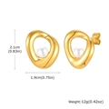 Detailed view of gold geometric stud earrings with pearls including size specifications - Gold