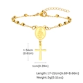 Detailed size specifications for gold rosary chain bracelet with cross and medal - Gold