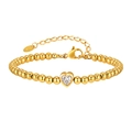 Gouden kralenarmband van roestvrij staal met hartvormige zirkoon en K18-gravure - Goud