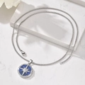 Men's silver necklace with octagram compass pendant and blue lapis lazuli stone - Lapis Lazuli Pendant with Chain