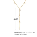 Detail view showing dimensions of golden Y-shaped pearl necklace for women - Gold