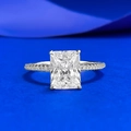 Radiant cut 925 sterling silver ring with pavé diamonds on a royal blue background - US 5 / Rectangular Rhinestone (R1540)