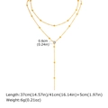 Detail of gold layered Y-necklace with zircon pendant and bead chain measurements - Rhinestone Pendant (NC-2396G01) / Gold