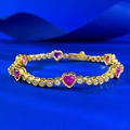 Bracciale in argento S925 placcato oro con cristalli a cuore rosa e zirconi chiari - 15CM / Bracciale Strass Cuore Rosa Oro