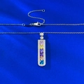 Collana S925 in argento con ciondolo arcobaleno e gemme colorate su seta blu - Pendente Arcobaleno (N553) / Argento 925
