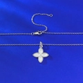 Close-up of S925 silver four-leaf clover pendant with lobster clasp and extension chain - White Mother of Pearl Necklace