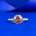 Lussuoso anello in argento S925 con gemma rosa taglio ottagonale su sfondo blu intenso - US 5 / Strass Cremisi