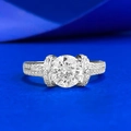 Elegant S925 silver ring featuring a large round diamond and intricate pave setting - US 5 / Silver (White Zirconia)