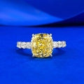 Luxury S925 silver cushion cut yellow diamond ring with micro-paved band on blue velvet - US 5 / Yellow Zirconia (R1559)