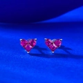 Boucles d'oreilles cœur en argent 925 avec pierres de rubis rouge élégantes - Argent 925 / Petit Cœur Rouge (E691)