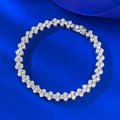 S925 silver bracelet with roman full diamond floral links on a premium blue silk background - 16cm / Silver