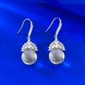 S925 Sterling Silver Crystal Drop Earrings with round moonstone bead and cubic zirconia - 925 Silver / White Crystal (E692)