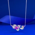 Collana in argento S925 farfalla rosa e fiore con gemma ovale da 1 carato su seta - Argento 925 / Collana a Farfalla con Strass Rosa (N582)