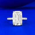 S925 silver ring with 9x14mm emerald-cut rectangle gemstone and side accents - US 5 / Silver