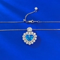 S925 sterling silver necklace with heart-shaped aquamarine pendant and halo of zircons - Heart Pendant (Chain Included) / Aqua