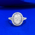 Luxurious S925 sterling silver ring with oval halo diamond and pave setting band - US 5 / Oval White Rhinestone Design