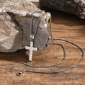 Collier croix en acier inoxydable argenté avec texture grille pour homme - Pendentif Avec Chaîne PN2103