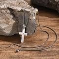 Collier avec pendentif croix pour homme en acier inoxydable argenté et zircone - Pendentif Avec Chaîne PN2107