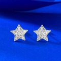 Elegant S925 sterling silver pentagram stud earrings with sparkling pavé cubic zirconia - Pentagram Star Stud Earrings (E695) / 925 Silver