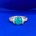 S925 sterling silver ring featuring a 7mm round Paraiba blue stone and pavé accents - US 5 / Paraiba Blue (R1595)