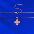 Elegante collana in argento S925 oro rosa con pendente a quadrifoglio rosa su seta - Collana di Rodocrosite (N584) / Argento 925