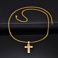 Collier pour hommes avec pendentif croix dorée à double couche et chaîne box - Pendentif Avec Chaîne PN-2100 Or