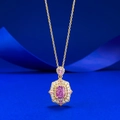 Luxuriöse S925 Silberkette mit lila-rosa Eis-Schliff Edelstein und Diamantbesatz - Lila Taro Eisblume Anhänger (N588) / 925er Silber