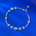 Eleganteres S925 Silber Armband mit blauen Kleeblatt-Anhängern und verstellbarem Gleitverschluss - Aquamarin Diamant (B215海蓝钻手链) / Verstellbar