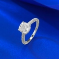 S925 sterling silver cushion-cut diamond engagement ring on blue silk background - US 5 / Cushion Cut White Zirconia Ring (R1601)
