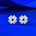 Elegant S925 silver four-leaf clover stud earrings with blue gemstone heart petals - 925 Silver / E709 Four Leaf Clover Stud Earrings