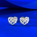 S925 Sterling Silber hohle gewebte Herz-Ohrstecker mit weißen Zirkonia-Akzenten - 925er Silber / Silber