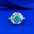 925 Silver Paraiba ring with blue main stone, white pearls and floral leaf accents - US 5 / Blue Jacaranda Ring