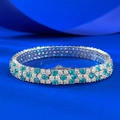 Pulsera tenis de tres hileras en plata S925 con piedras preciosas azules y blancas brillantes - 15CM / B218 Color Paraiba