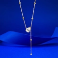 Collana a Y in argento S925 con diamante a goccia e perline dorate sulla catena - Argento 925 / Oro