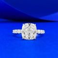 Luxury S925 silver cushion cut sparkling diamond ring with pavé band on silk background - US 5 / Cushion Cut White Zirconia Ring (R1617)