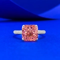 Anillo de lujo en plata S925 con zafiro rosa de 9x9mm corte cojín y pavé de diamantes - US 5 / Rosa Padparadscha