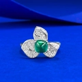 Elegant S925 silver ring featuring a square emerald-style gem and diamond floral design - US 5 / R1628 Green Sugarloaf Ring
